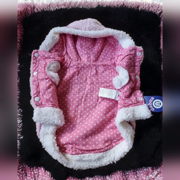 ๐๏ธ Dobaz Sherpa Pink Polka Dot Dog Hoodie Sweater Size M - Picture 5 of 10